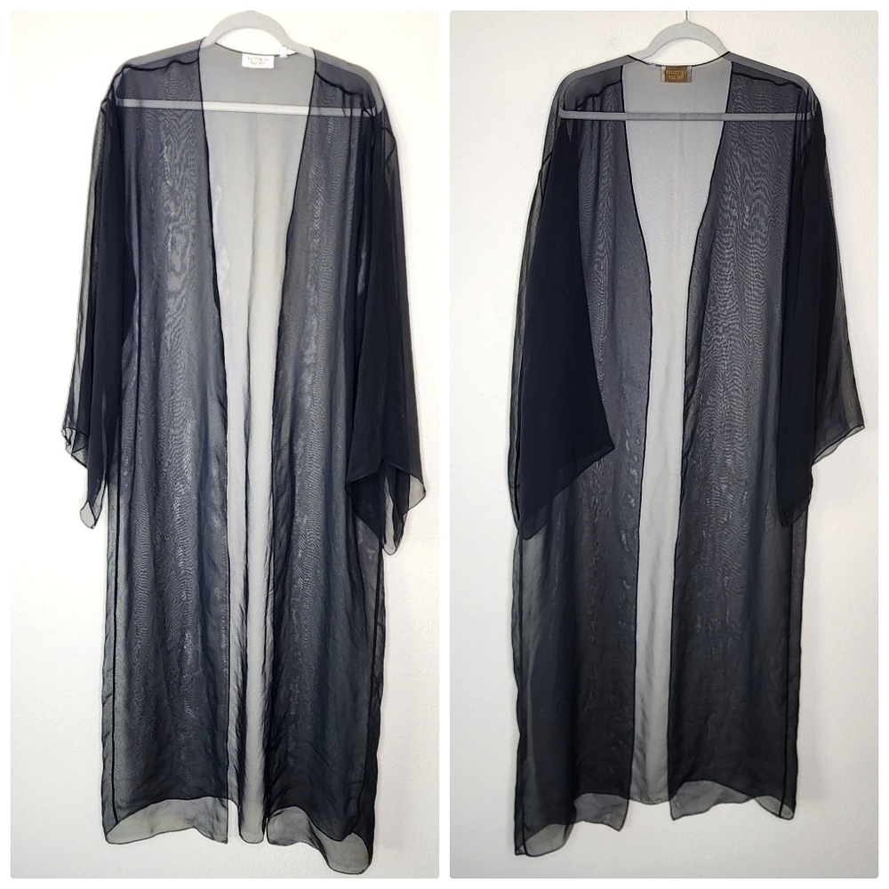 Vintage Victoria's Secret Gold Label Sheer Black Long Open Kimono OS